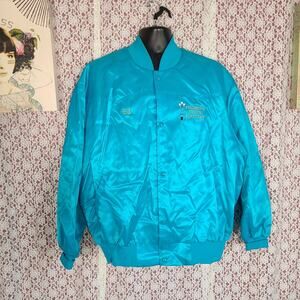 Vintage 80s West Ark blue satin embroidered windbreaker size 2xl